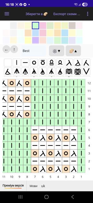 Love Knit — редактор схем в’язання для Android з власними PNG-символами, автозбереженням та експортом у PNG/JSON